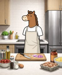 Centaur in apron preparing food